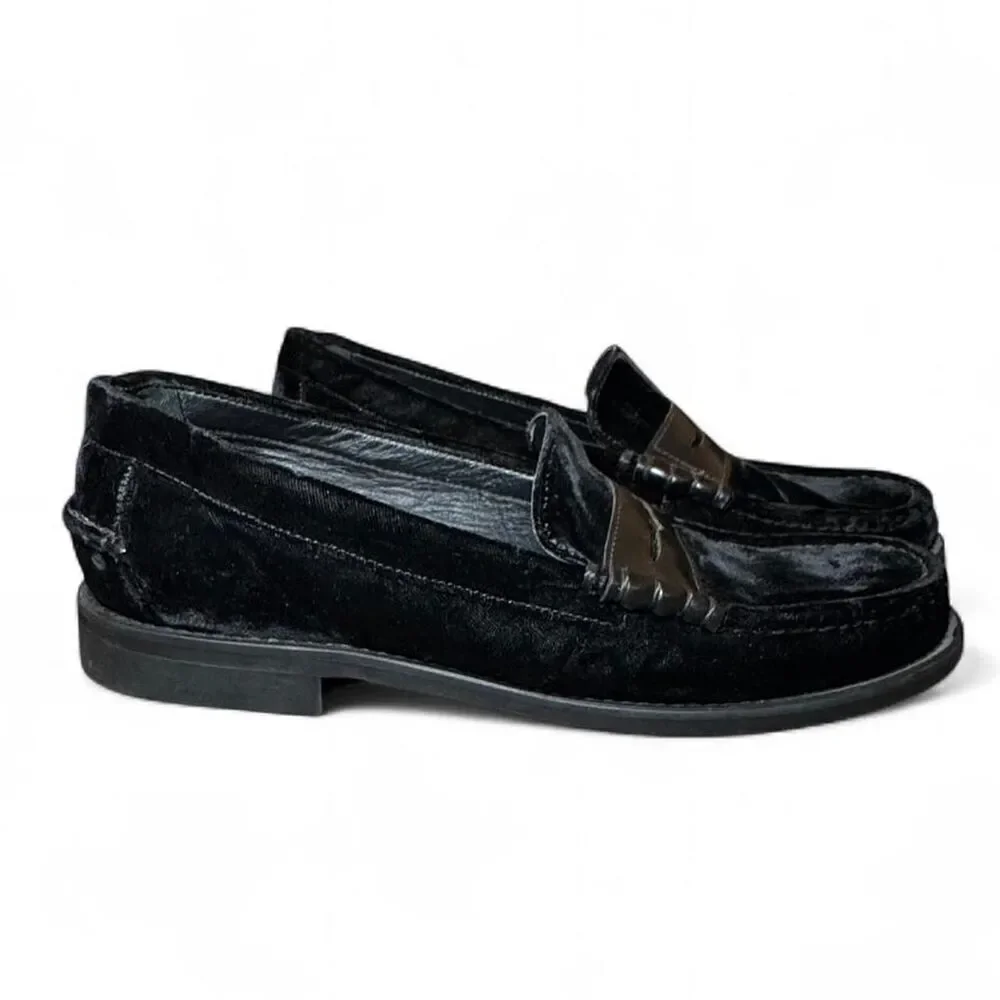 Sebago Men’s Black Velour & Leather Penny Loafers Size 8M Classic Dress Shoes